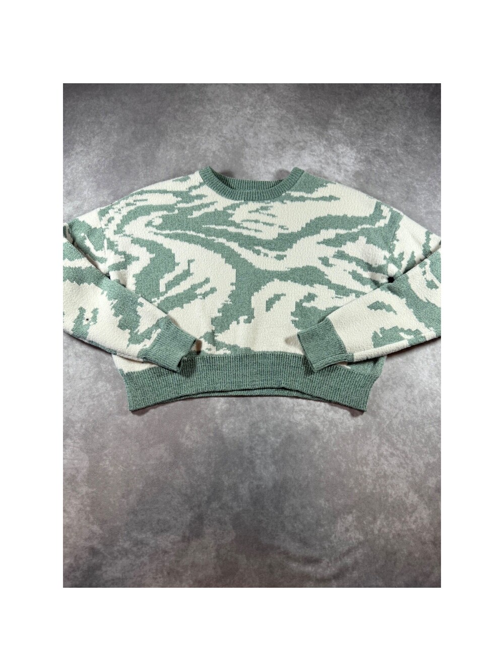 William Rast Womens‎ Sage Green Abstract Swirl Knit Crewneck Sweater Small